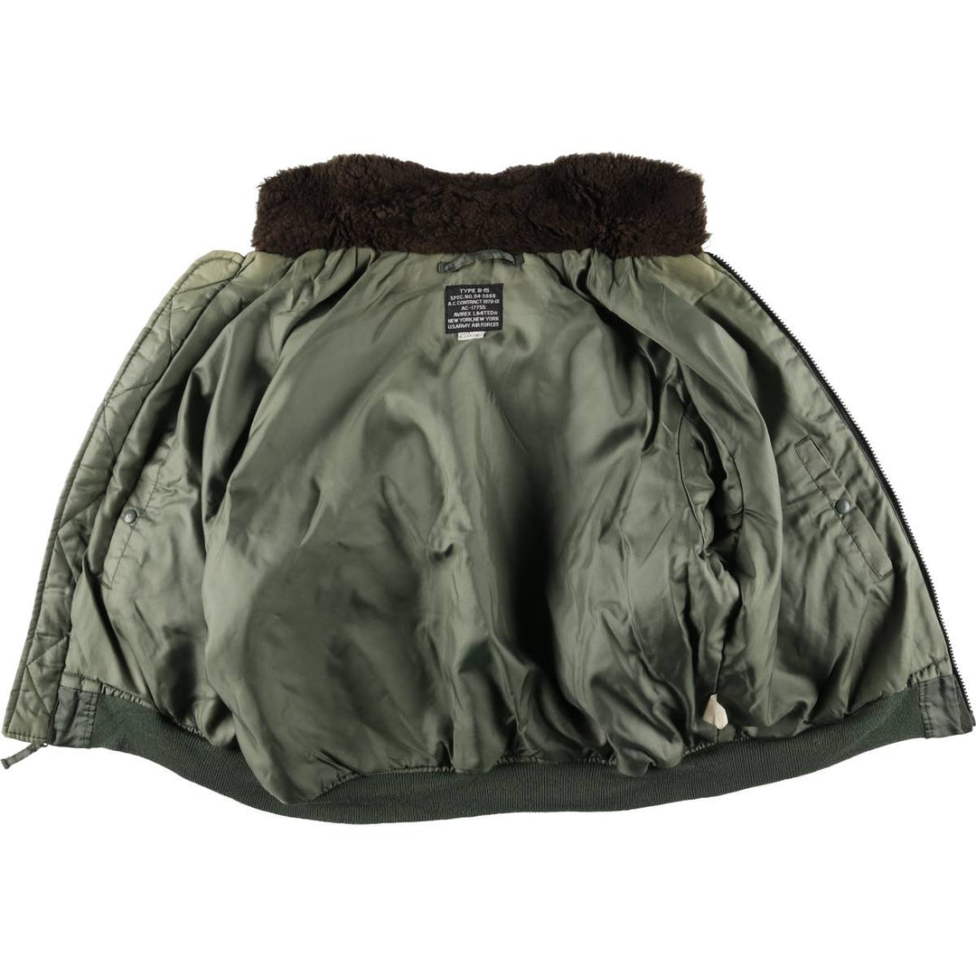 Avirex B-15 Type Padded Military Flight Jacket, Made in USA, Men's Size L Nylon Khaki type Vintage Second Hand