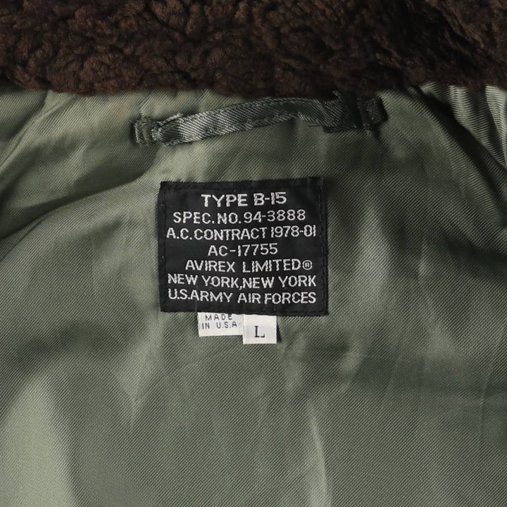Avirex B-15 Type Padded Military Flight Jacket, Made in USA, Men's Size L Nylon Khaki type Vintage Second Hand