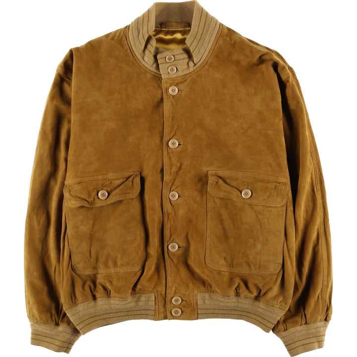 Vintage Balster Jacket, Suede Leather Blouson, Men's XL Genuine Leather Suede Leather beige type brown Vintage Second Hand