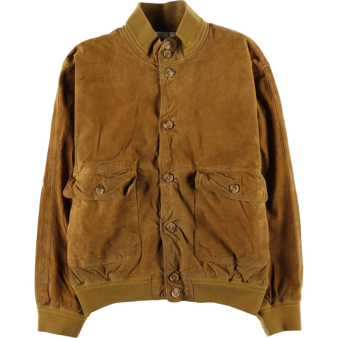 LIVING WORLD Men's Vintage Balster Jacket, Suede Leather Blouson, Size L Genuine Leather Suede Leather brown type Vintage Second Hand