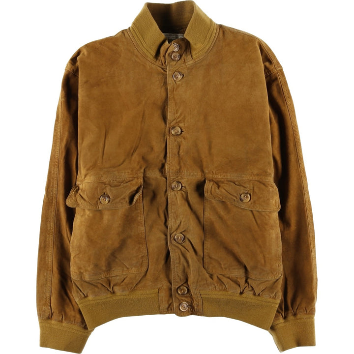 LIVING WORLD Men's Vintage Balster Jacket, Suede Leather Blouson, Size L Genuine Leather Suede Leather brown type Vintage Second Hand