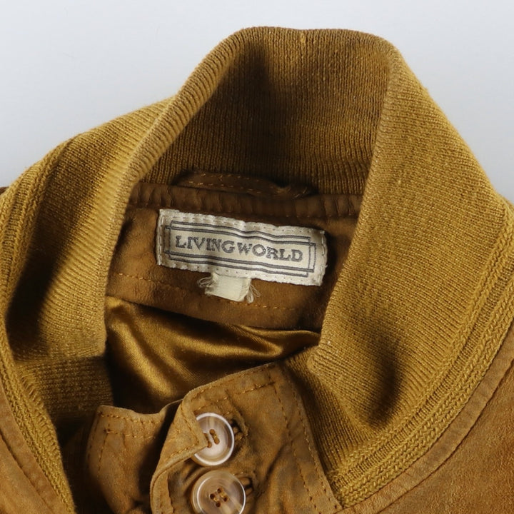 LIVING WORLD Men's Vintage Balster Jacket, Suede Leather Blouson, Size L Genuine Leather Suede Leather brown type Vintage Second Hand
