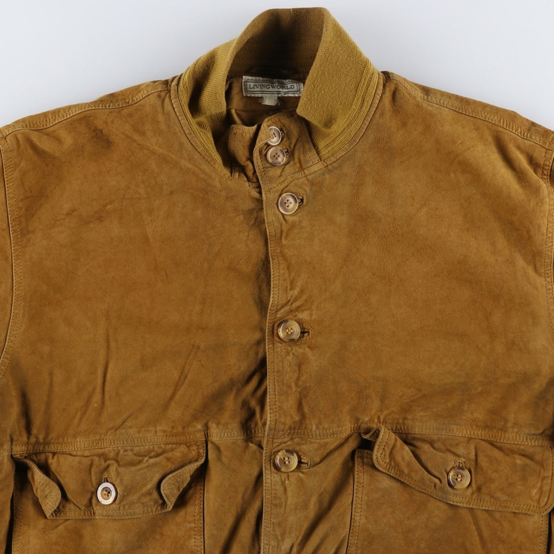 LIVING WORLD Men's Vintage Balster Jacket, Suede Leather Blouson, Size L Genuine Leather Suede Leather brown type Vintage Second Hand