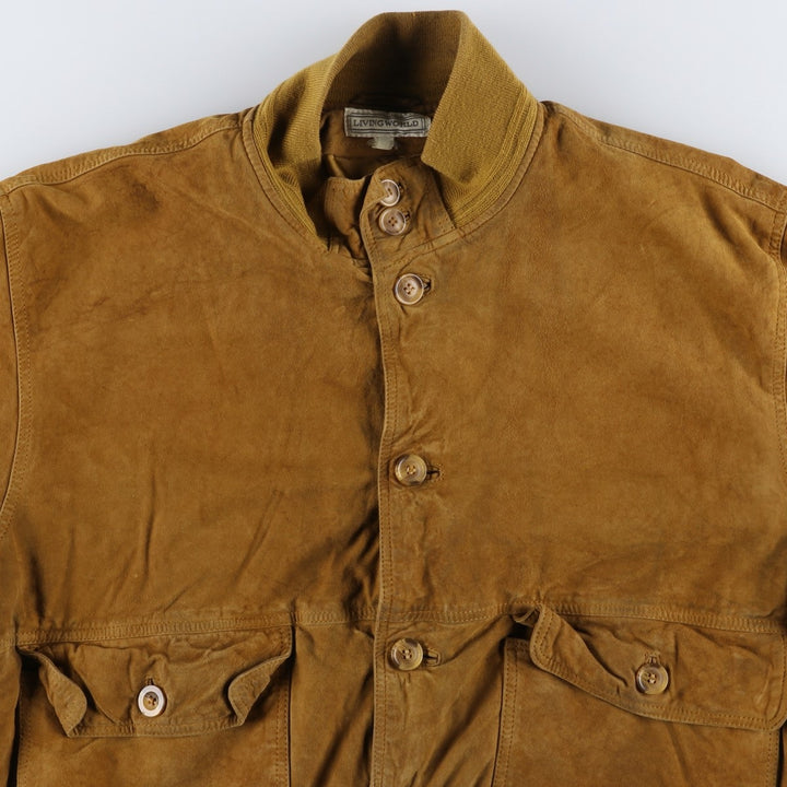 LIVING WORLD Men's Vintage Balster Jacket, Suede Leather Blouson, Size L Genuine Leather Suede Leather brown type Vintage Second Hand