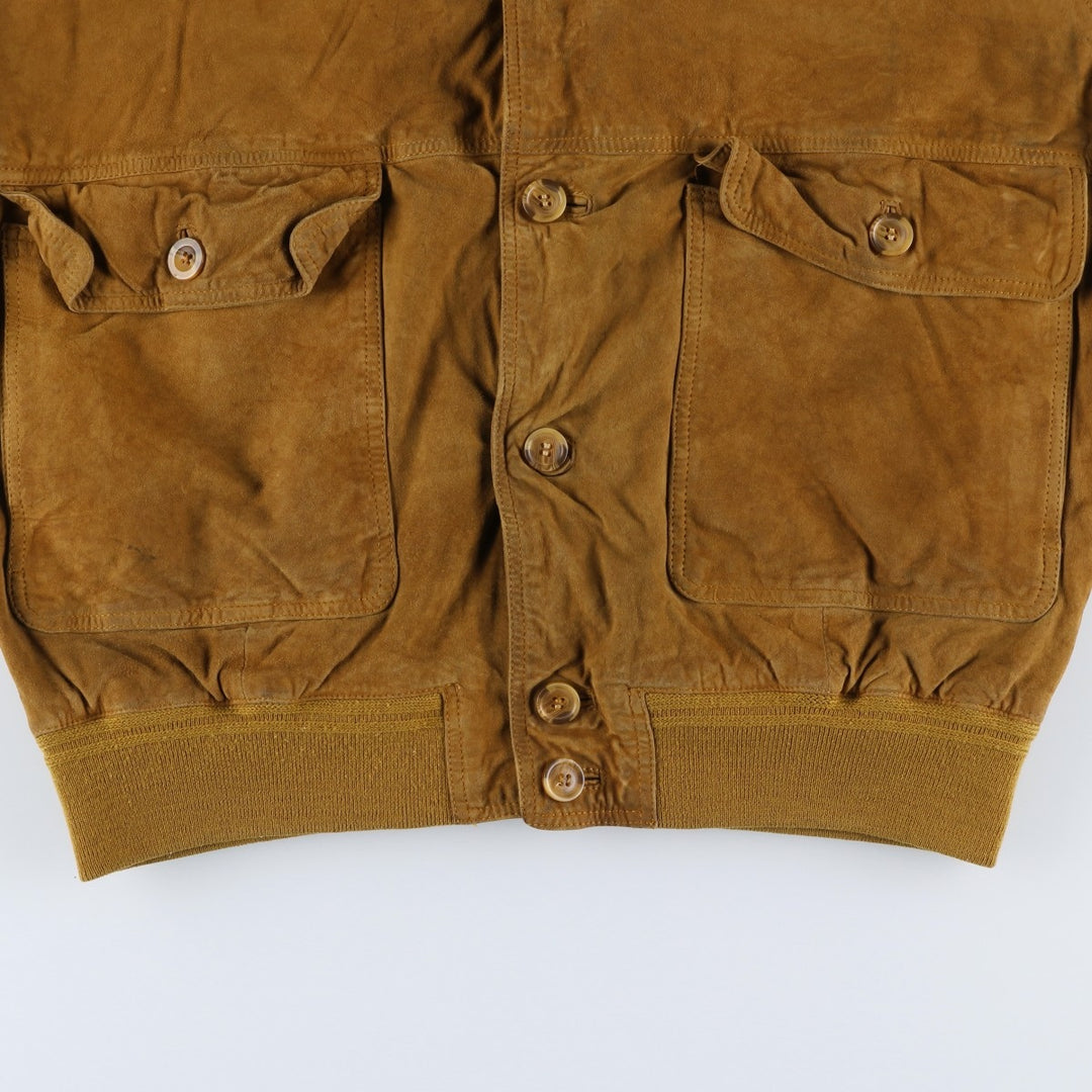 LIVING WORLD Men's Vintage Balster Jacket, Suede Leather Blouson, Size L Genuine Leather Suede Leather brown type Vintage Second Hand