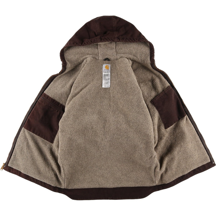 2000'S Carhartt Sierra Jacket, Padded Duck Full-Zip Hoodie, Men's Size L cotton brown type Vintage Second Hand