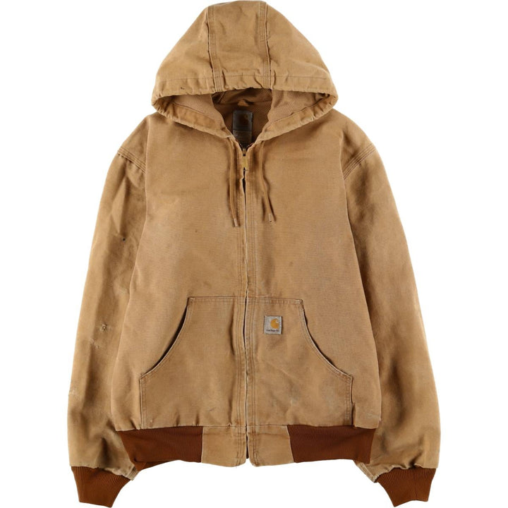 2000'S Carhartt Active Jacket, Duck Full Zip Hoodie, Made in USA, Men's Size Medium cotton Beige type Vintage Second Hand