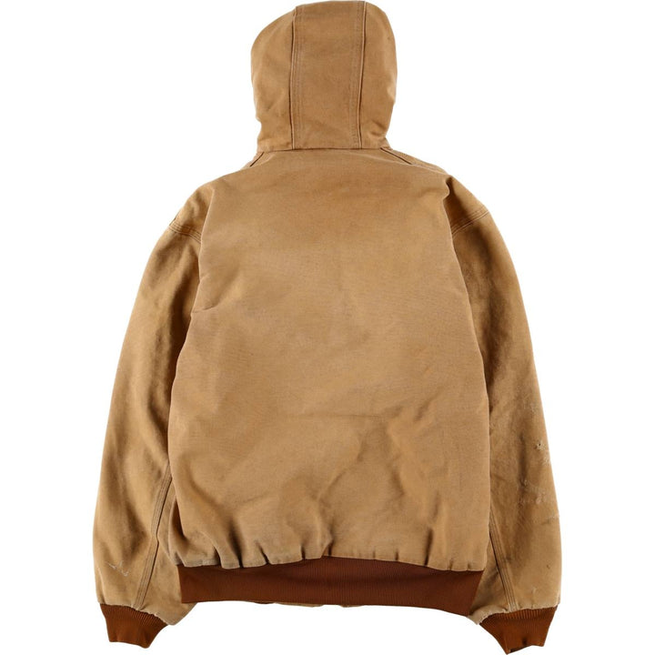2000'S Carhartt Active Jacket, Duck Full Zip Hoodie, Made in USA, Men's Size Medium cotton Beige type Vintage Second Hand