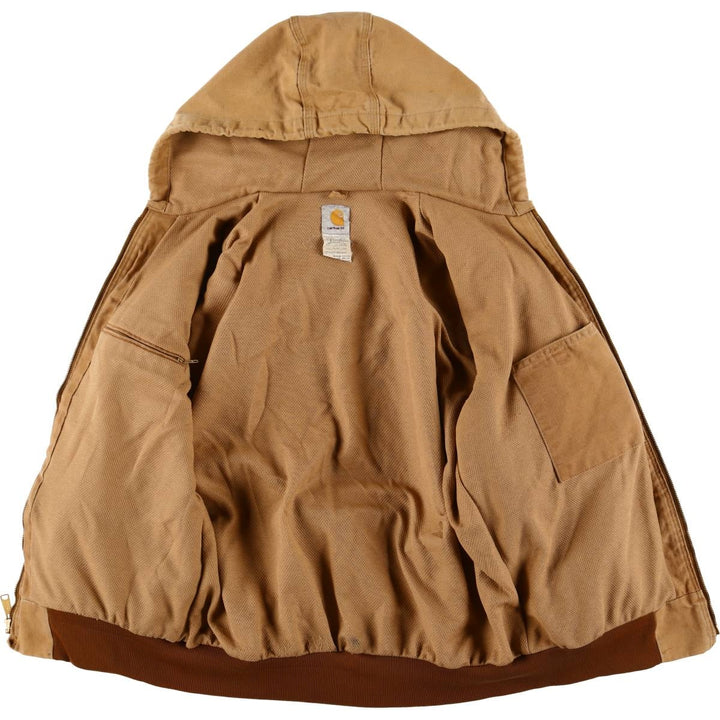 2000'S Carhartt Active Jacket, Duck Full Zip Hoodie, Made in USA, Men's Size Medium cotton Beige type Vintage Second Hand
