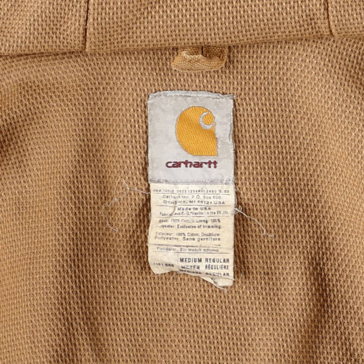 2000'S Carhartt Active Jacket, Duck Full Zip Hoodie, Made in USA, Men's Size Medium cotton Beige type Vintage Second Hand