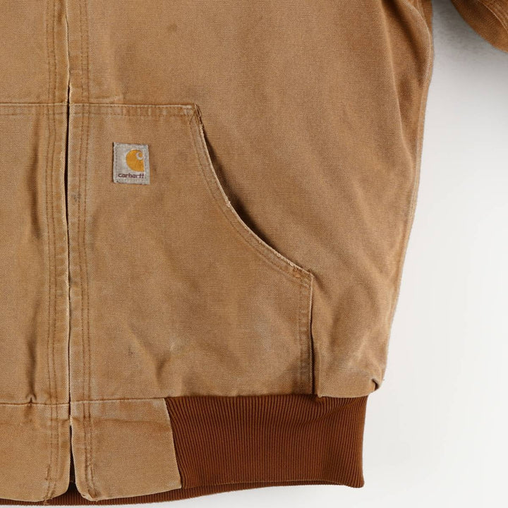 2000'S Carhartt Active Jacket, Duck Full Zip Hoodie, Made in USA, Men's Size Medium cotton Beige type Vintage Second Hand