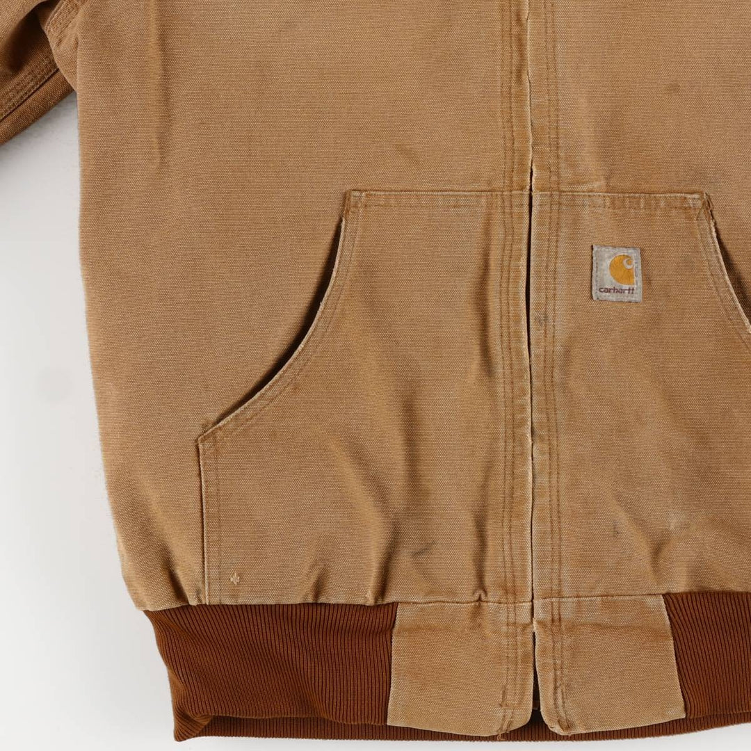 2000'S Carhartt Active Jacket, Duck Full Zip Hoodie, Made in USA, Men's Size Medium cotton Beige type Vintage Second Hand