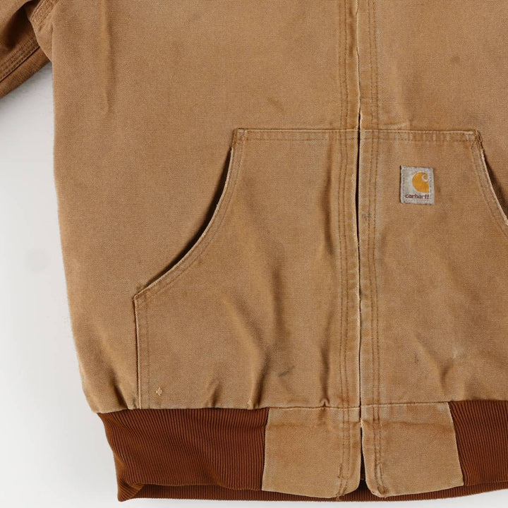 2000'S Carhartt Active Jacket, Duck Full Zip Hoodie, Made in USA, Men's Size Medium cotton Beige type Vintage Second Hand