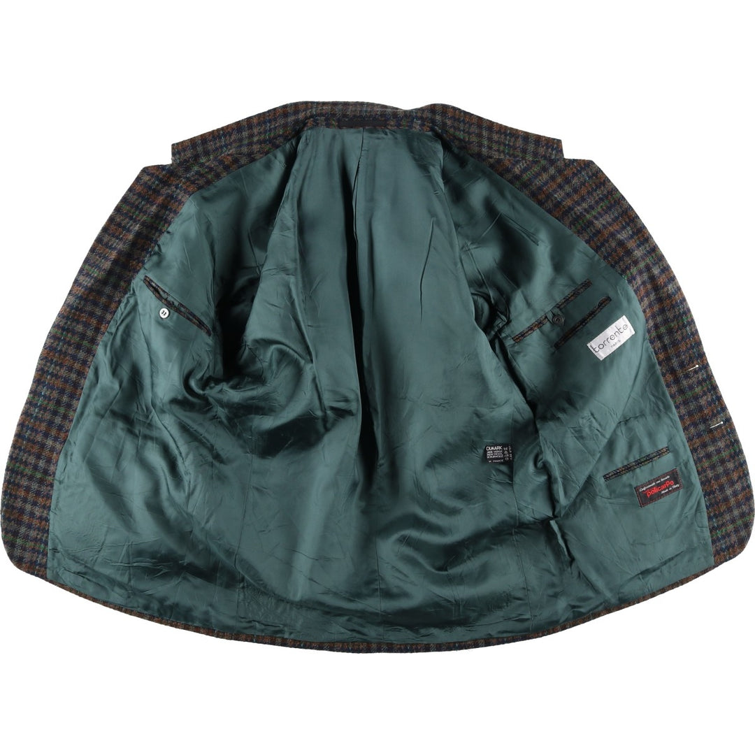 torrente Check Pattern Houndstooth Pattern Wool Tailored Jacket, Made in France, Men's Size L wool navy blue type Vintage Second Hand