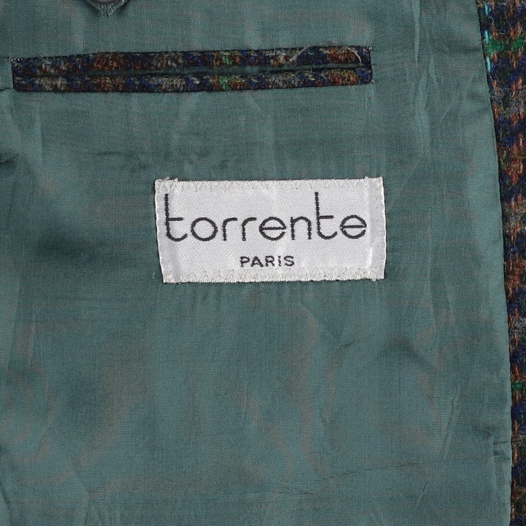 torrente Check Pattern Houndstooth Pattern Wool Tailored Jacket, Made in France, Men's Size L wool navy blue type Vintage Second Hand