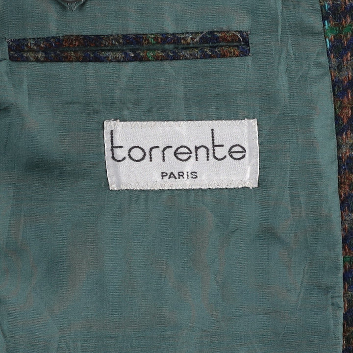 torrente Check Pattern Houndstooth Pattern Wool Tailored Jacket, Made in France, Men's Size L wool navy blue type Vintage Second Hand