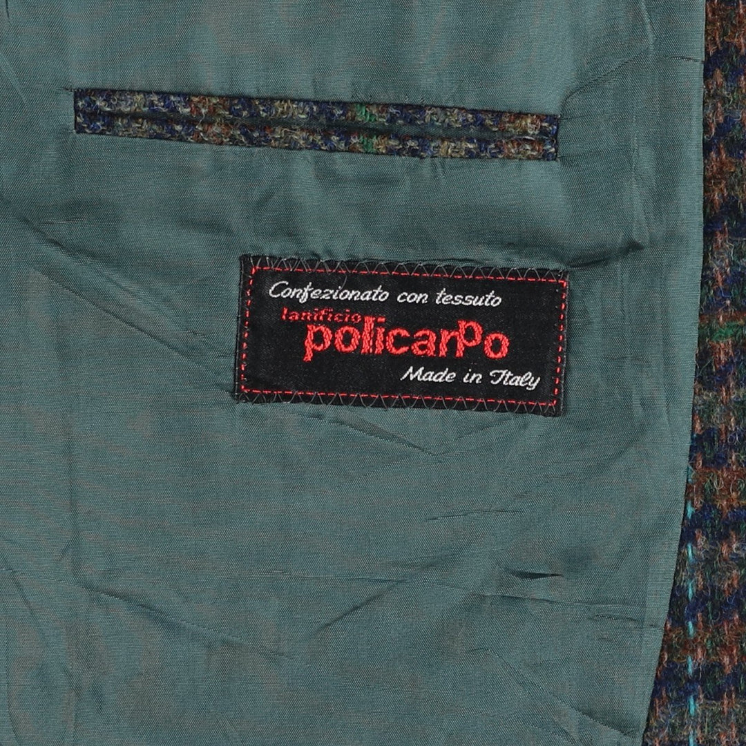 torrente Check Pattern Houndstooth Pattern Wool Tailored Jacket, Made in France, Men's Size L wool navy blue type Vintage Second Hand