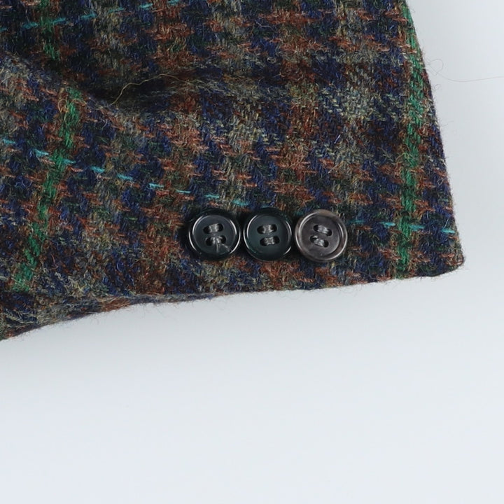 torrente Check Pattern Houndstooth Pattern Wool Tailored Jacket, Made in France, Men's Size L wool navy blue type Vintage Second Hand