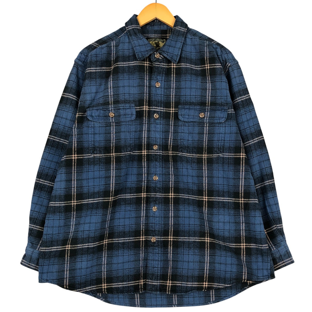 FIELD AND STREAM Long Sleeve Heavy Flannel Check Shirt, Men's XL cotton blue type Vintage Second Hand