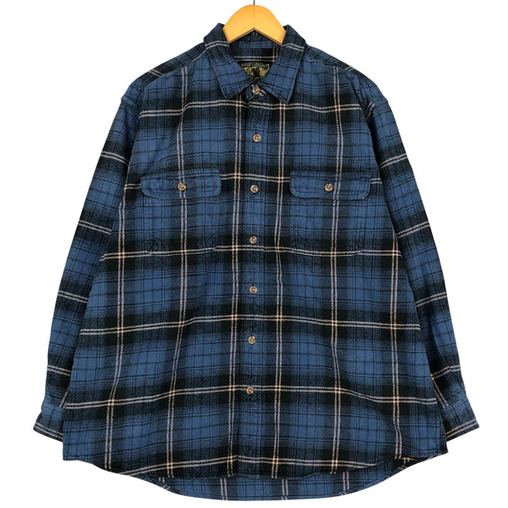 FIELD AND STREAM Long Sleeve Heavy Flannel Check Shirt, Men's XL cotton blue type Vintage Second Hand