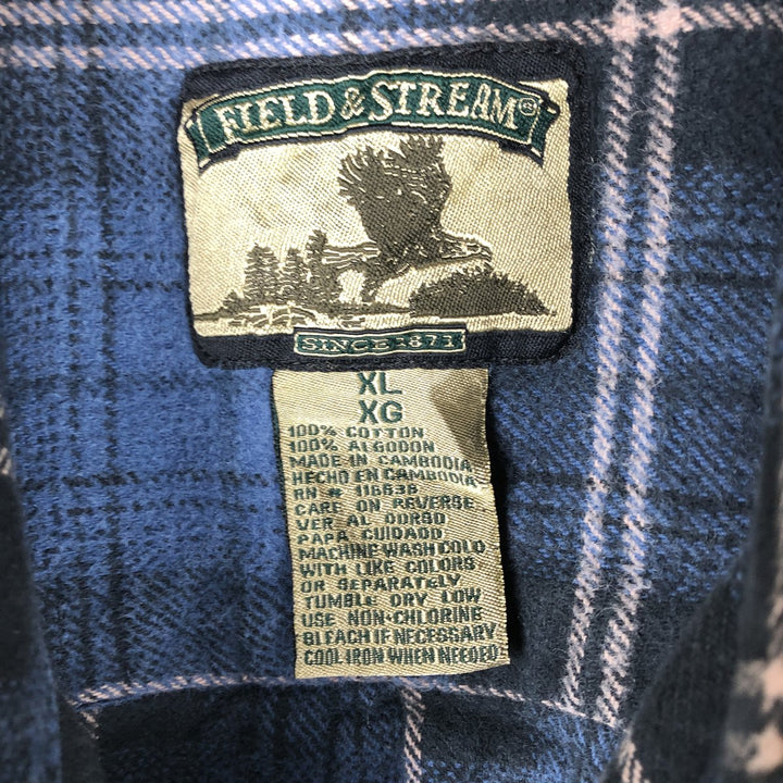 FIELD AND STREAM Long Sleeve Heavy Flannel Check Shirt, Men's XL cotton blue type Vintage Second Hand