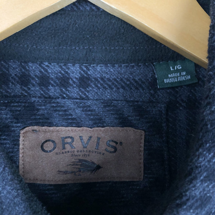 ORVIS Long Sleeve Flannel Check Shirt, Men's Size L cotton black type Vintage Second Hand
