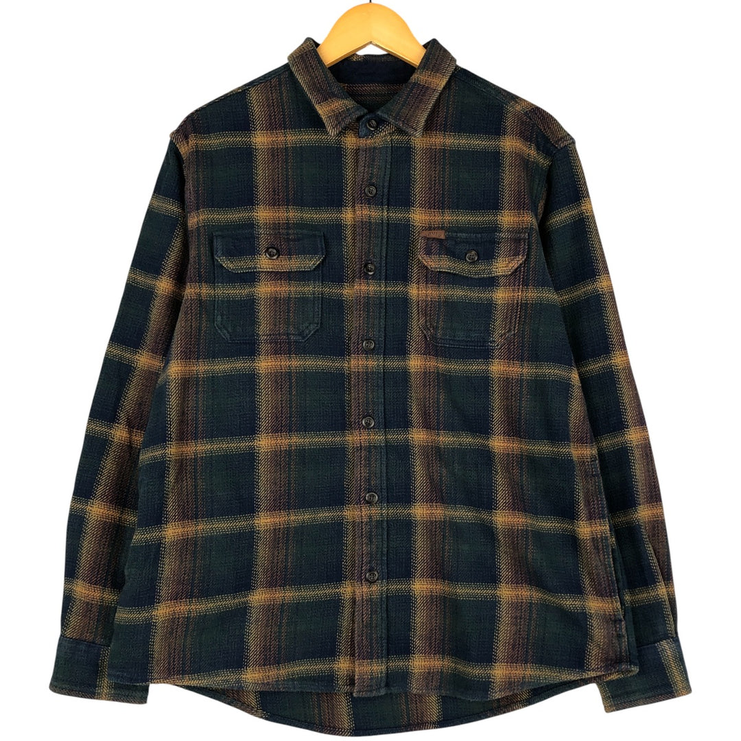 ORVIS Long Sleeve Heavy Flannel Check Shirt, Men's Size L cotton dark green Vintage Second Hand