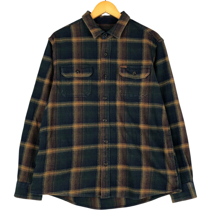 ORVIS Long Sleeve Heavy Flannel Check Shirt, Men's Size L cotton dark green Vintage Second Hand