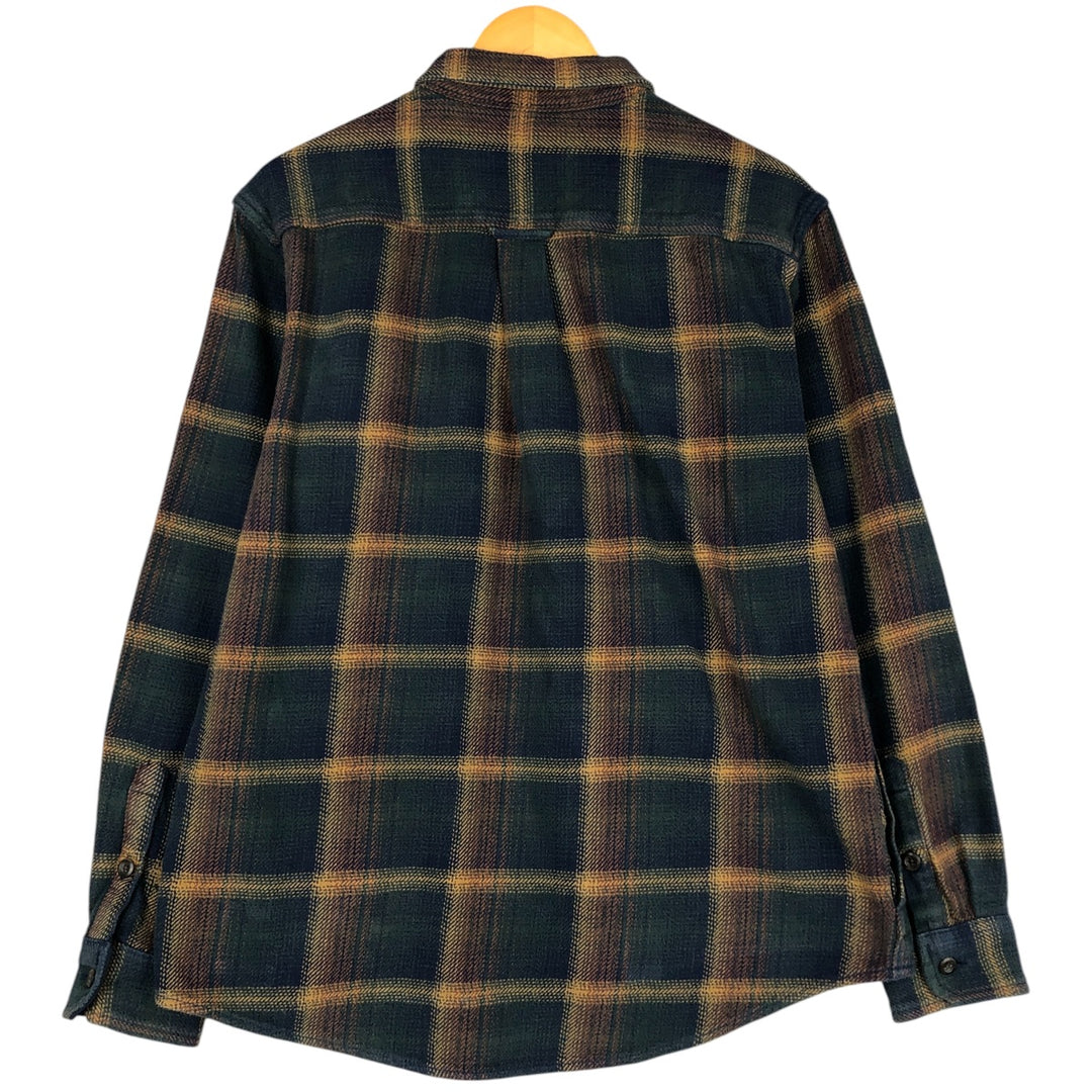 ORVIS Long Sleeve Heavy Flannel Check Shirt, Men's Size L cotton dark green Vintage Second Hand