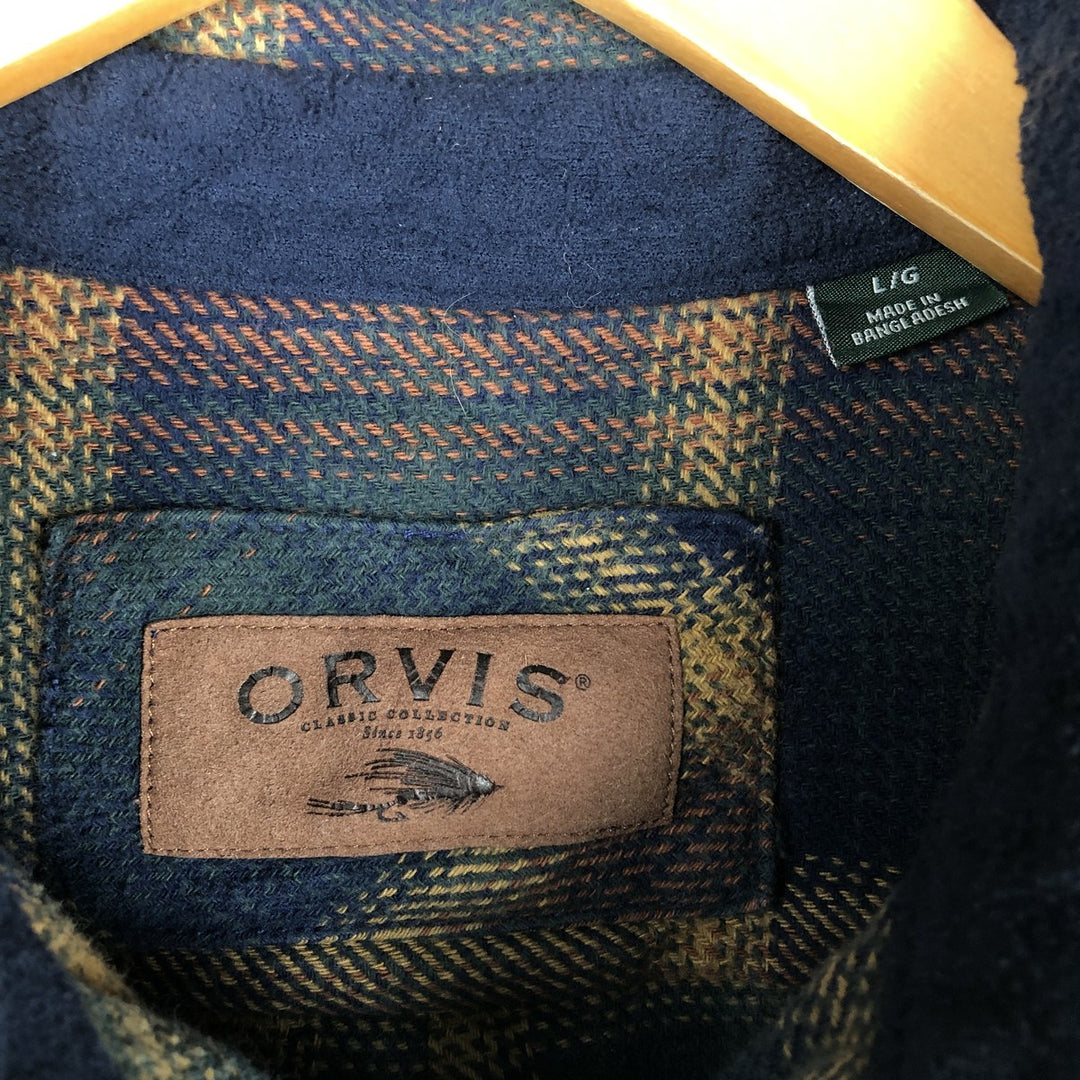 ORVIS Long Sleeve Heavy Flannel Check Shirt, Men's Size L cotton dark green Vintage Second Hand