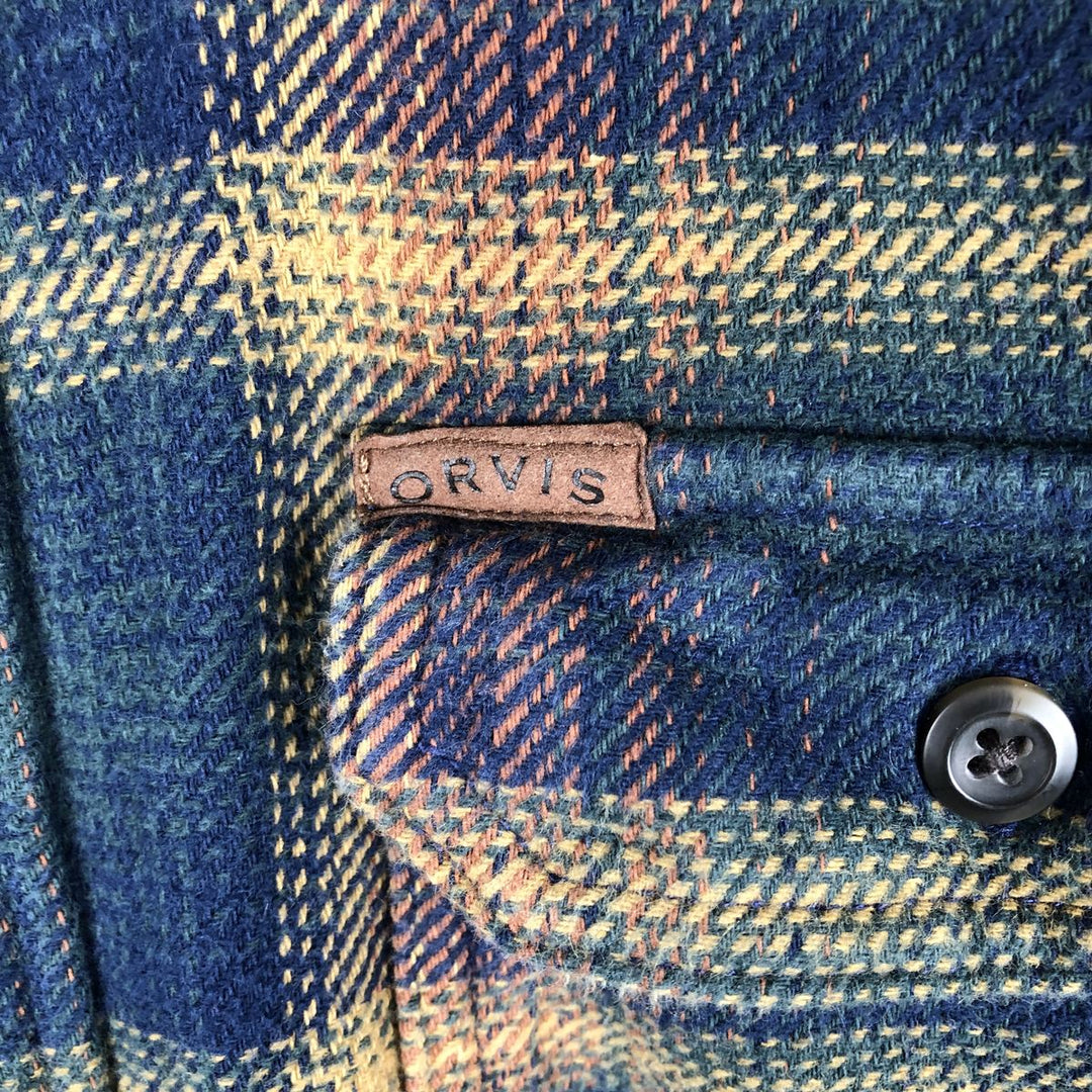 ORVIS Long Sleeve Heavy Flannel Check Shirt, Men's Size L cotton dark green Vintage Second Hand