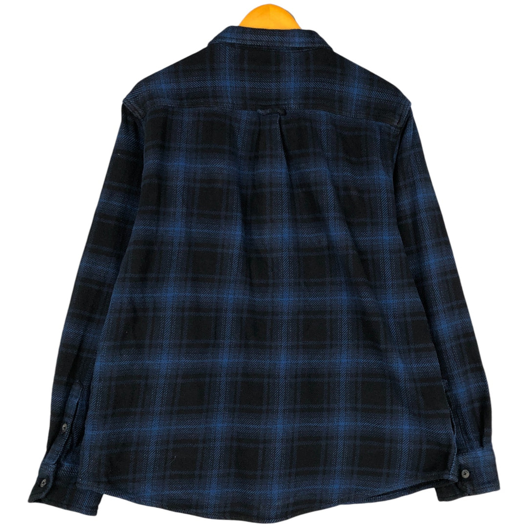 Orvis Ombre Check Wide Collar Long Sleeve Heavy Flannel Check Shirt, Men's Size L cotton blue type Vintage Second Hand