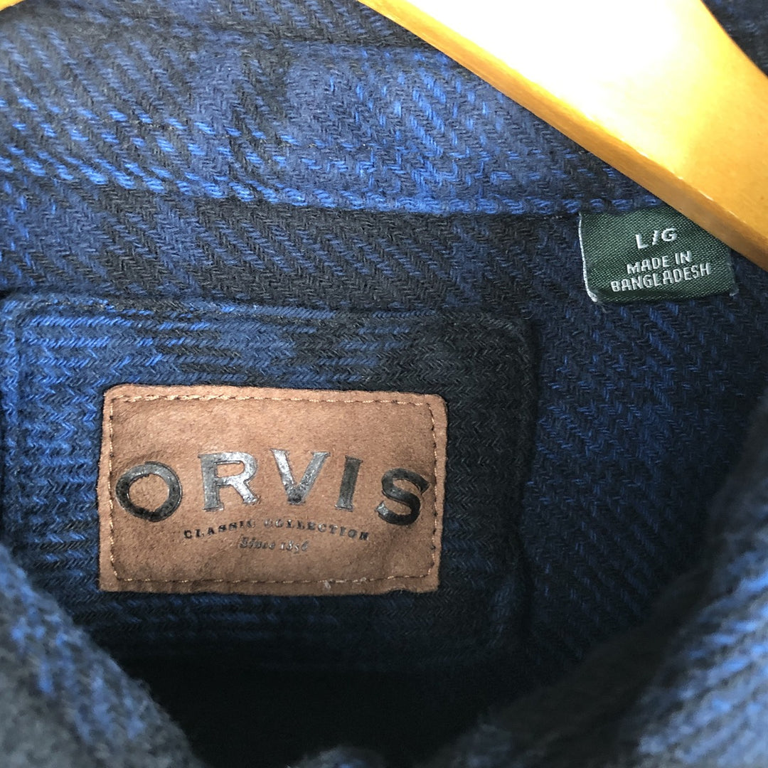 Orvis Ombre Check Wide Collar Long Sleeve Heavy Flannel Check Shirt, Men's Size L cotton blue type Vintage Second Hand