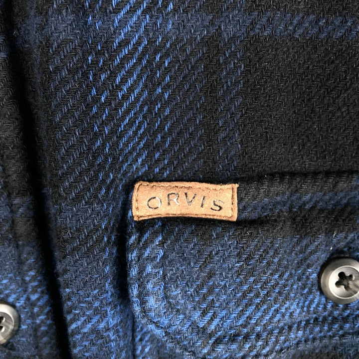 Orvis Ombre Check Wide Collar Long Sleeve Heavy Flannel Check Shirt, Men's Size L cotton blue type Vintage Second Hand