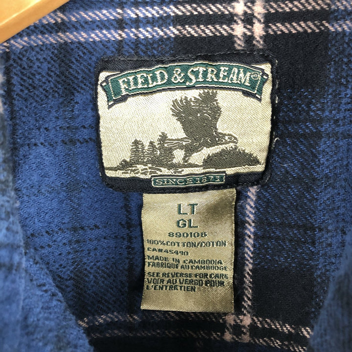 FIELD AND STREAM Long Sleeve Heavy Flannel Check Shirt, Men's Size L cotton blue type Vintage Second Hand