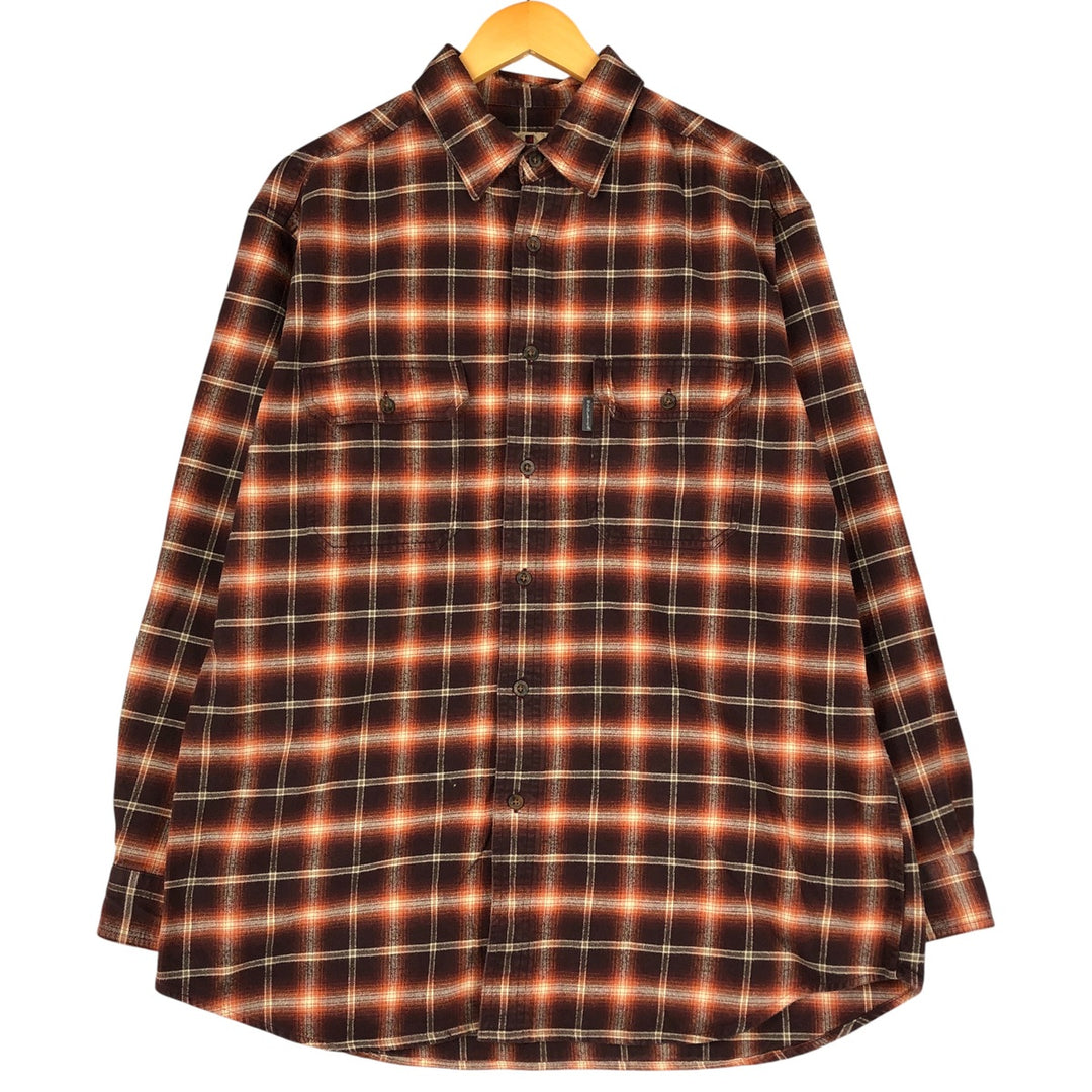 WOOLRICH Ombre Check Long Sleeve Flannel Check Shirt, Men's Size L cotton brown type Vintage Second Hand
