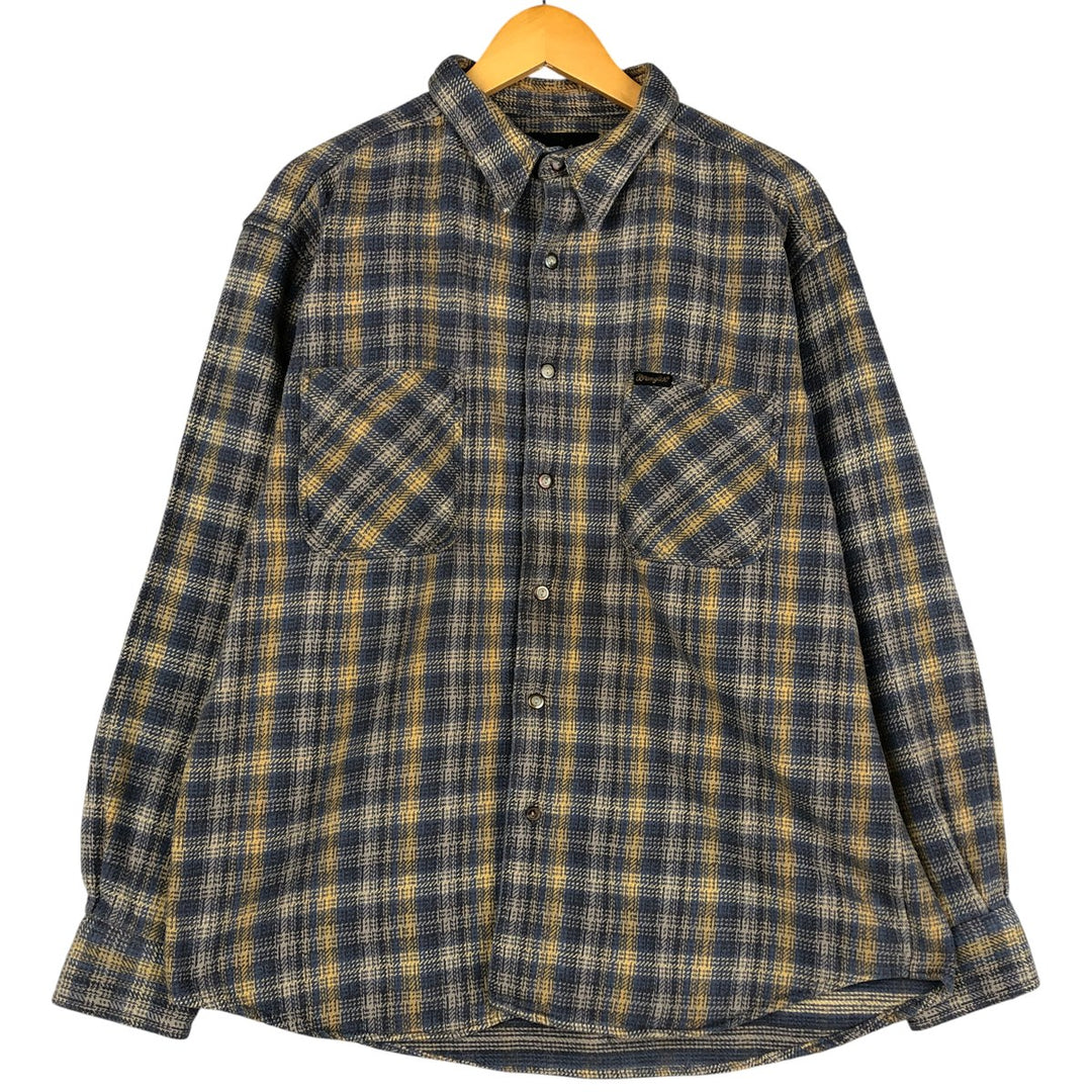Wrangler Authentic Western Long Sleeve Heavy Flannel Check Shirt, Men's Size XL cotton blue type Vintage Second Hand