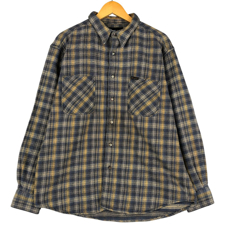 Wrangler Authentic Western Long Sleeve Heavy Flannel Check Shirt, Men's Size XL cotton blue type Vintage Second Hand