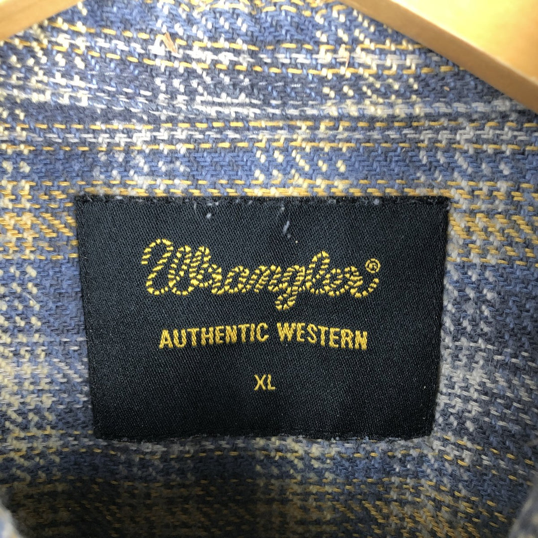 Wrangler Authentic Western Long Sleeve Heavy Flannel Check Shirt, Men's Size XL cotton blue type Vintage Second Hand