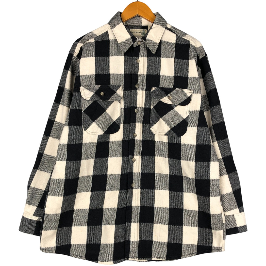 Field Master Buffalo Check Long Sleeve Heavy Flannel Check Shirt, Men's Size L cotton black type Vintage Second Hand