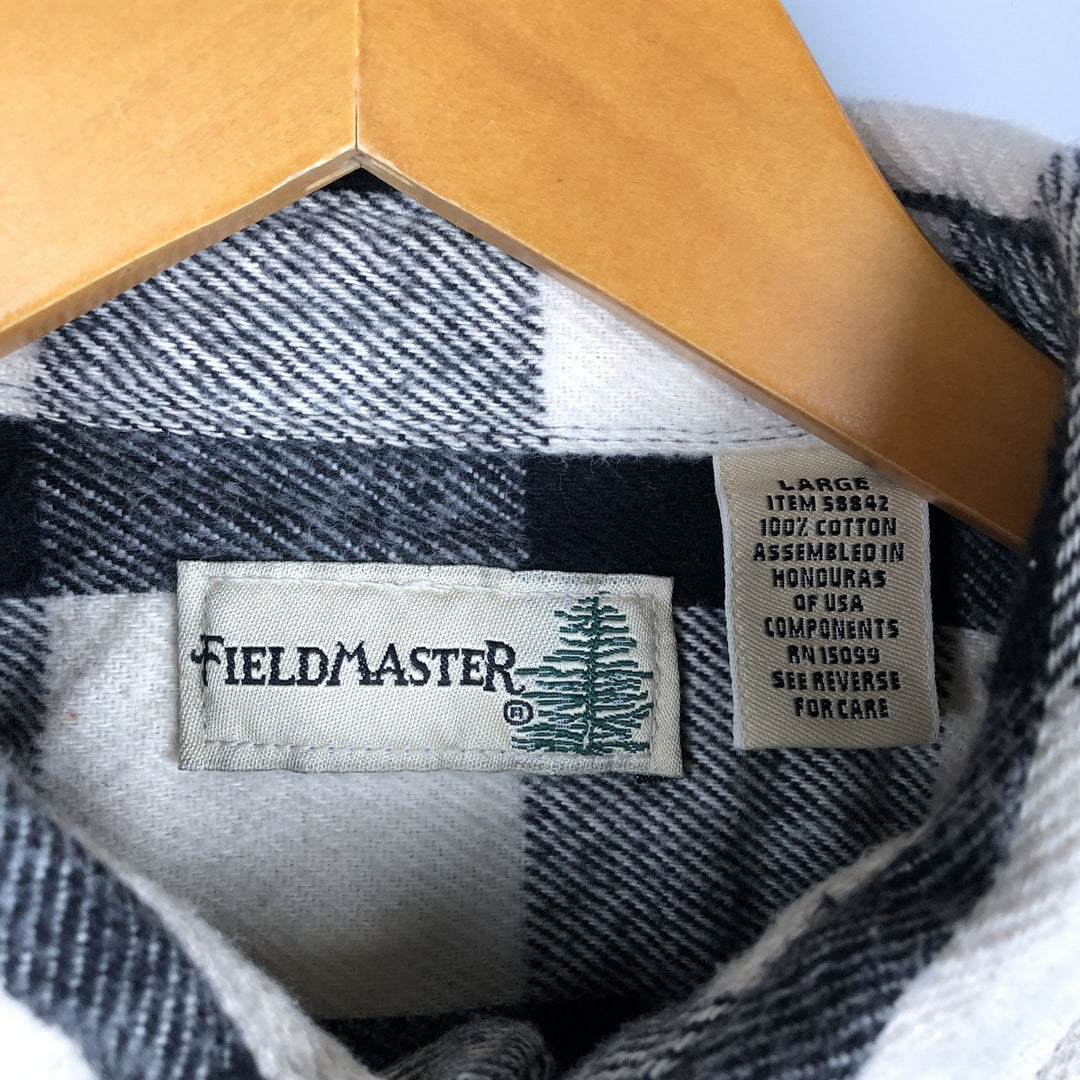 Field Master Buffalo Check Long Sleeve Heavy Flannel Check Shirt, Men's Size L cotton black type Vintage Second Hand