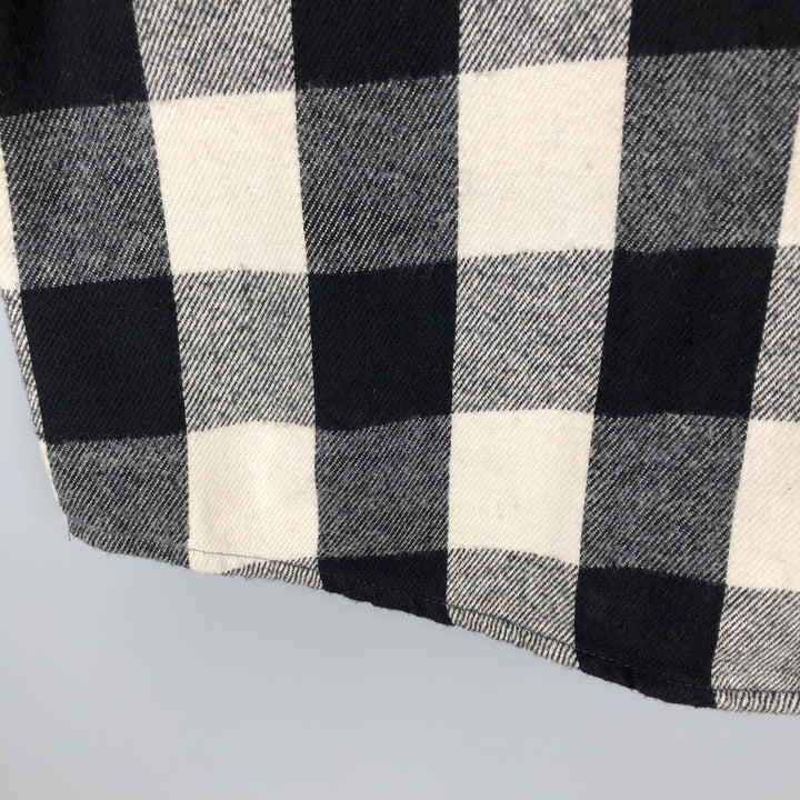 Field Master Buffalo Check Long Sleeve Heavy Flannel Check Shirt, Men's Size L cotton black type Vintage Second Hand