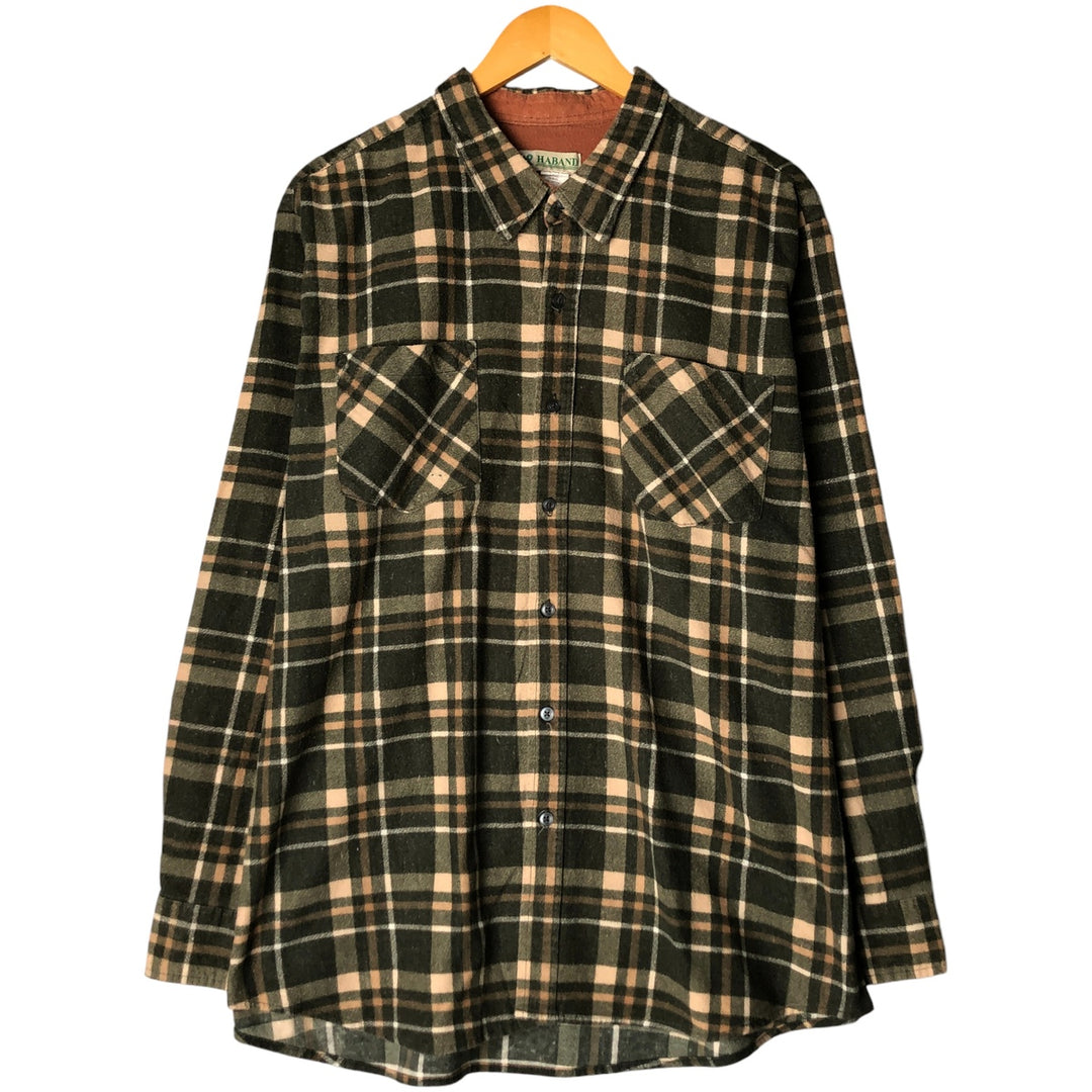 HABAND Long Sleeve Printed Flannel Check Shirt, Men's Size XL cotton Green type dark green Vintage Second Hand