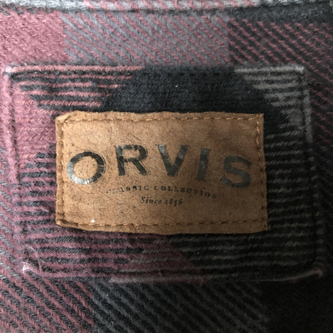 ORVIS Long Sleeve Heavy Flannel Check Shirt, Men's Size M cotton wine-red Vintage Second Hand