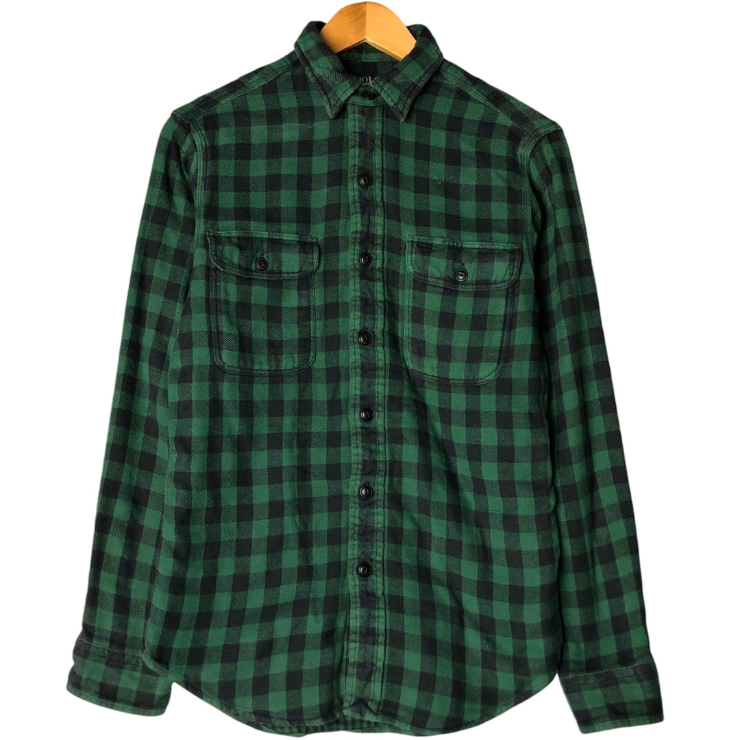Ralph Lauren POLO RALPH LAUREN buffalo check long-sleeved flannel check shirt, men's size S cotton green type Vintage Second Hand