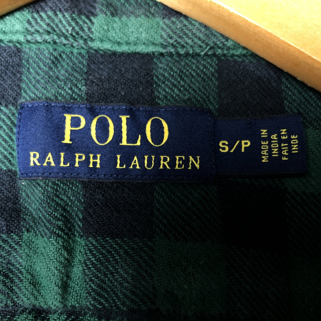 Ralph Lauren POLO RALPH LAUREN buffalo check long-sleeved flannel check shirt, men's size S cotton green type Vintage Second Hand