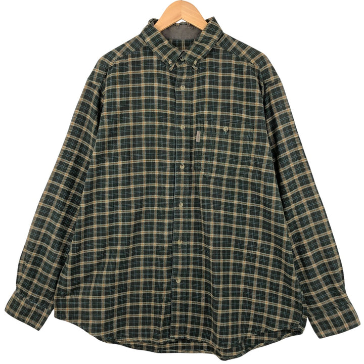 WOOLRICH Long Sleeve Button-Down Flannel Check Shirt, Men's Size XL cotton Green type dark green Vintage Second Hand