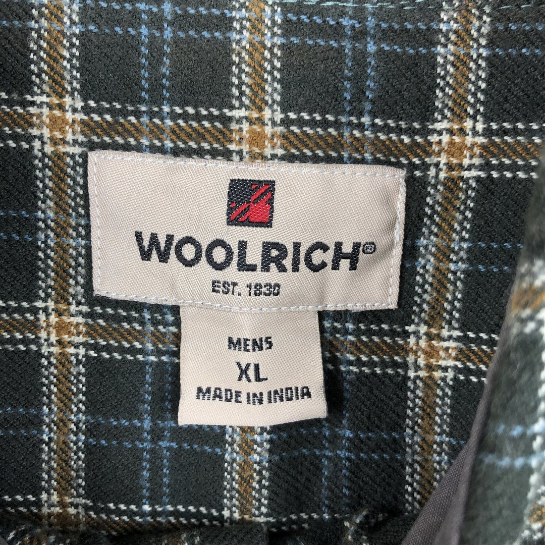 WOOLRICH Long Sleeve Button-Down Flannel Check Shirt, Men's Size XL cotton Green type dark green Vintage Second Hand