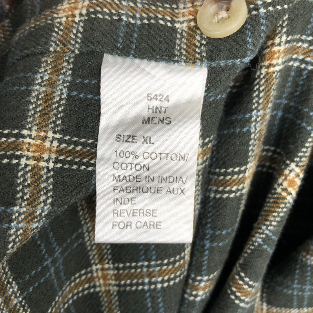 WOOLRICH Long Sleeve Button-Down Flannel Check Shirt, Men's Size XL cotton Green type dark green Vintage Second Hand