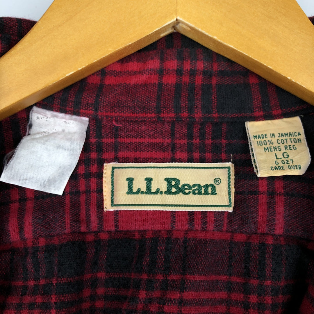 Vintage 70s-80'S LLBean long-sleeved flannel check shirt, size L, men's cotton red type Vintage Second Hand